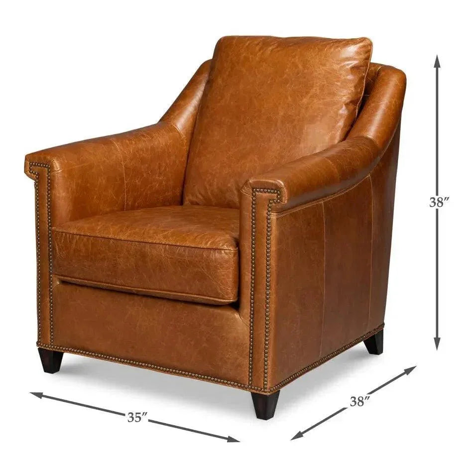 Vandike Wood and Leather Brown Arm Chair - LOOMLAN - Sarreid - Club Chairs