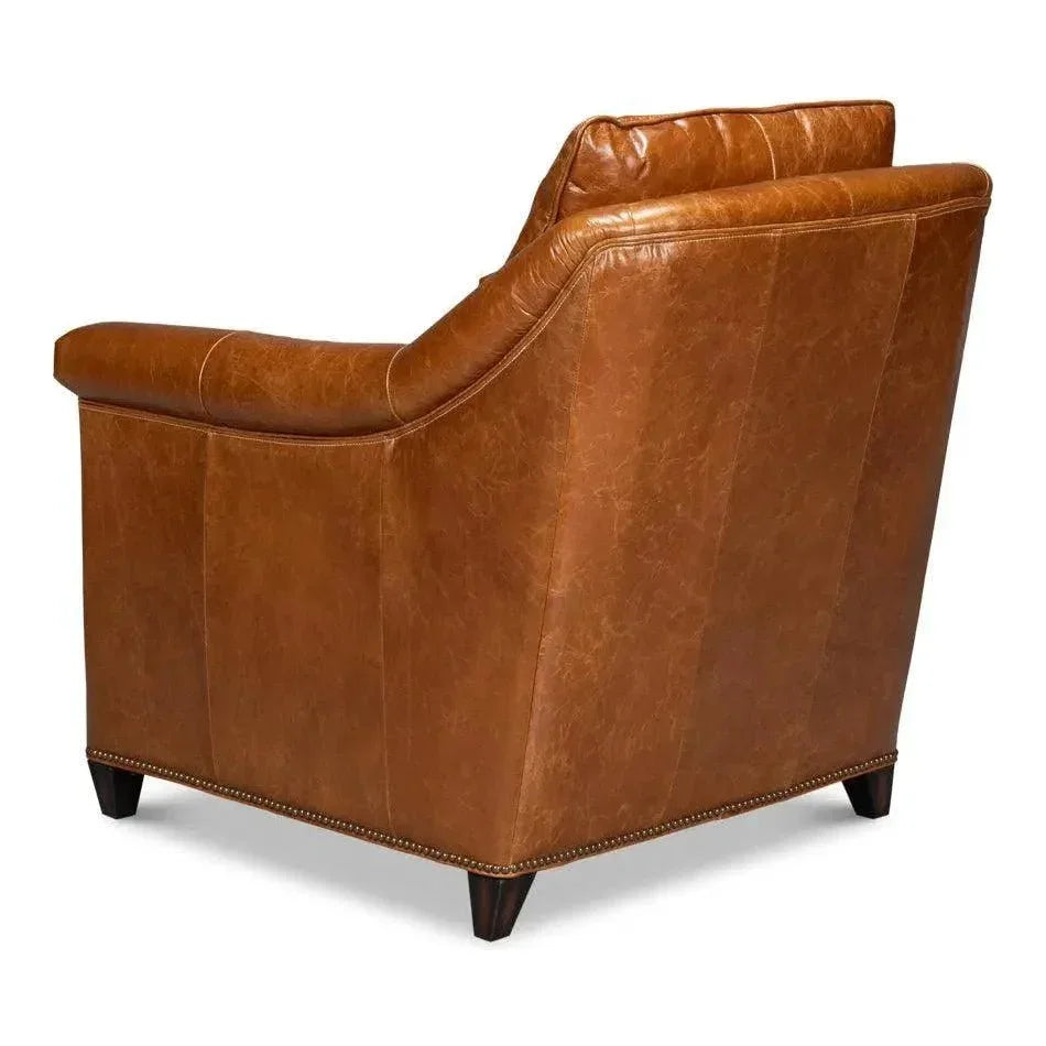 Vandike Wood and Leather Brown Arm Chair - LOOMLAN - Sarreid - Club Chairs