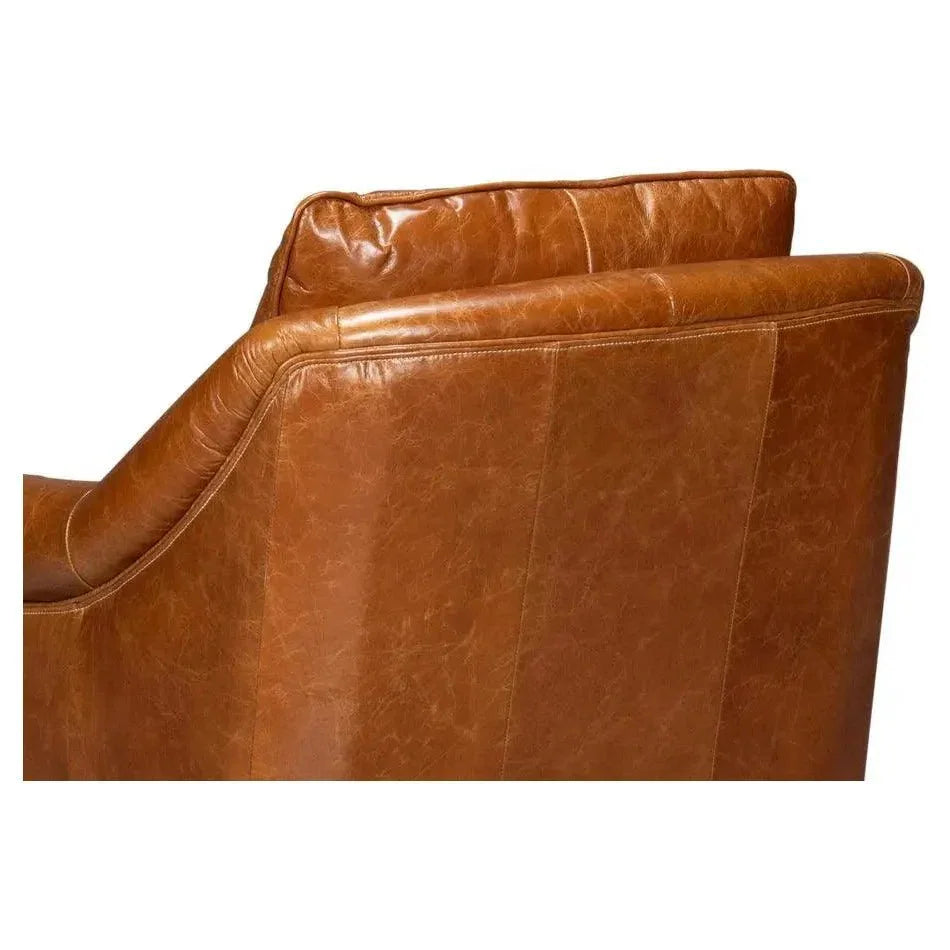 Vandike Wood and Leather Brown Arm Chair - LOOMLAN - Sarreid - Club Chairs