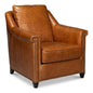 Vandike Wood and Leather Brown Arm Chair - LOOMLAN - Sarreid - Club Chairs
