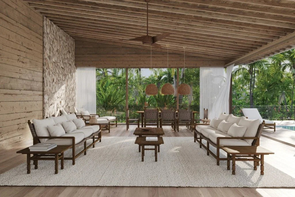 Vaterra Teak And Rattan Patio 3 - Seat Sofa - LOOMLAN - Seasonal Living - Outdoor Sofas & Loveseats