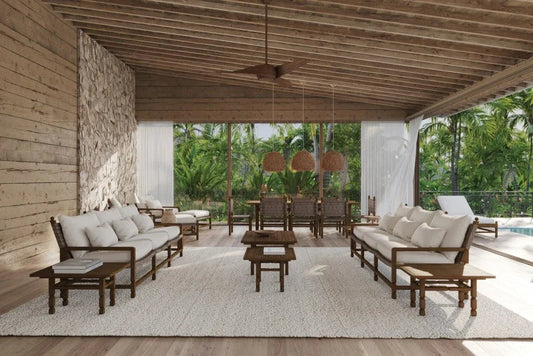 Vaterra Teak And Rattan Patio 3 - Seat Sofa - LOOMLAN - Seasonal Living - Outdoor Sofas & Loveseats