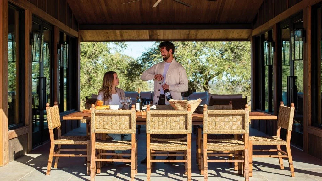 Vaterra Teak And Rattan Patio Dining Table-Outdoor Dining Tables-Seasonal Living-LOOMLAN