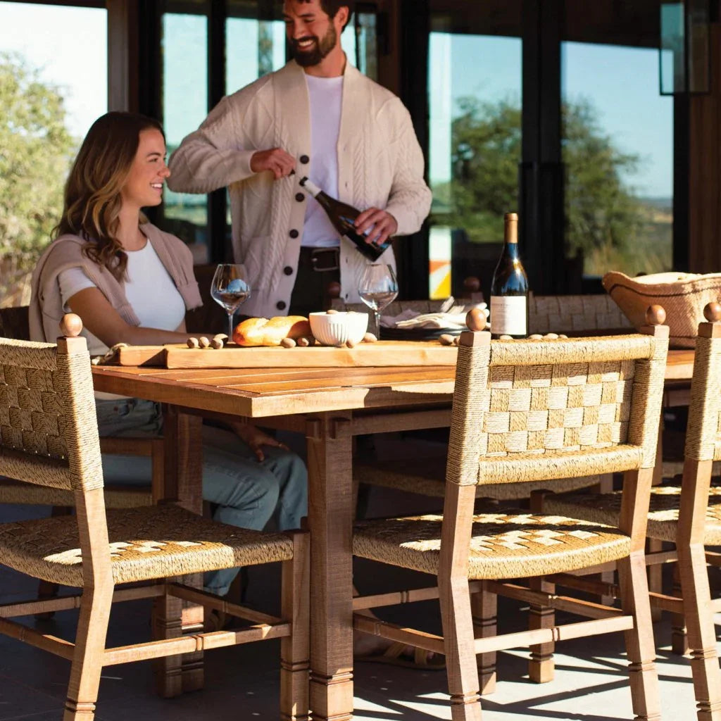 Vaterra Teak And Rattan Patio Dining Table-Outdoor Dining Tables-Seasonal Living-LOOMLAN