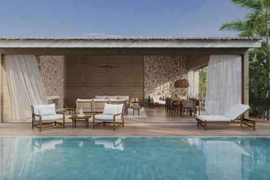 Vaterra Teak And Rattan Patio Pool Chaise (Set Of 2)-Outdoor Chaises-Seasonal Living-LOOMLAN