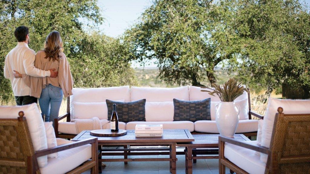 Vaterra Weathered Pecan Finish Patio Coffee Table-Outdoor Coffee Tables-Seasonal Living-LOOMLAN