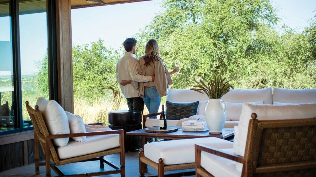 Vaterra Weathered Pecan Finish Patio Ottoman-Outdoor Ottomans-Seasonal Living-LOOMLAN