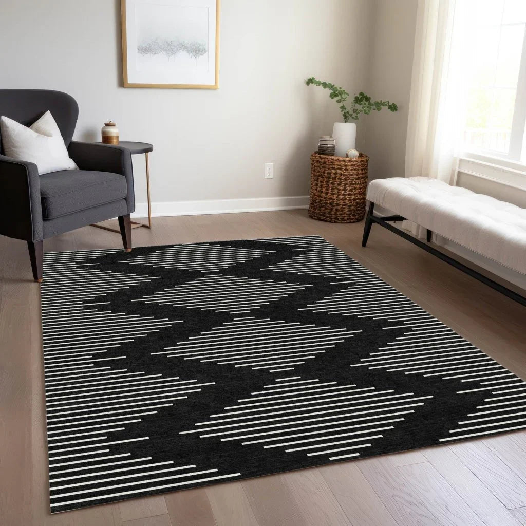 Velina Black Washable Indoor-Outdoor Rug-Outdoor Rugs-LOOMLAN Rugs-LOOMLAN