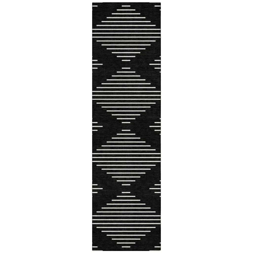Velina Black Washable Indoor-Outdoor Rug-Outdoor Rugs-LOOMLAN Rugs-2'3" x 7'6"-LOOMLAN