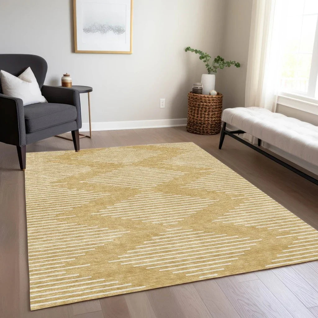 Velina Gold Washable Indoor-Outdoor Rug-Outdoor Rugs-LOOMLAN Rugs-LOOMLAN