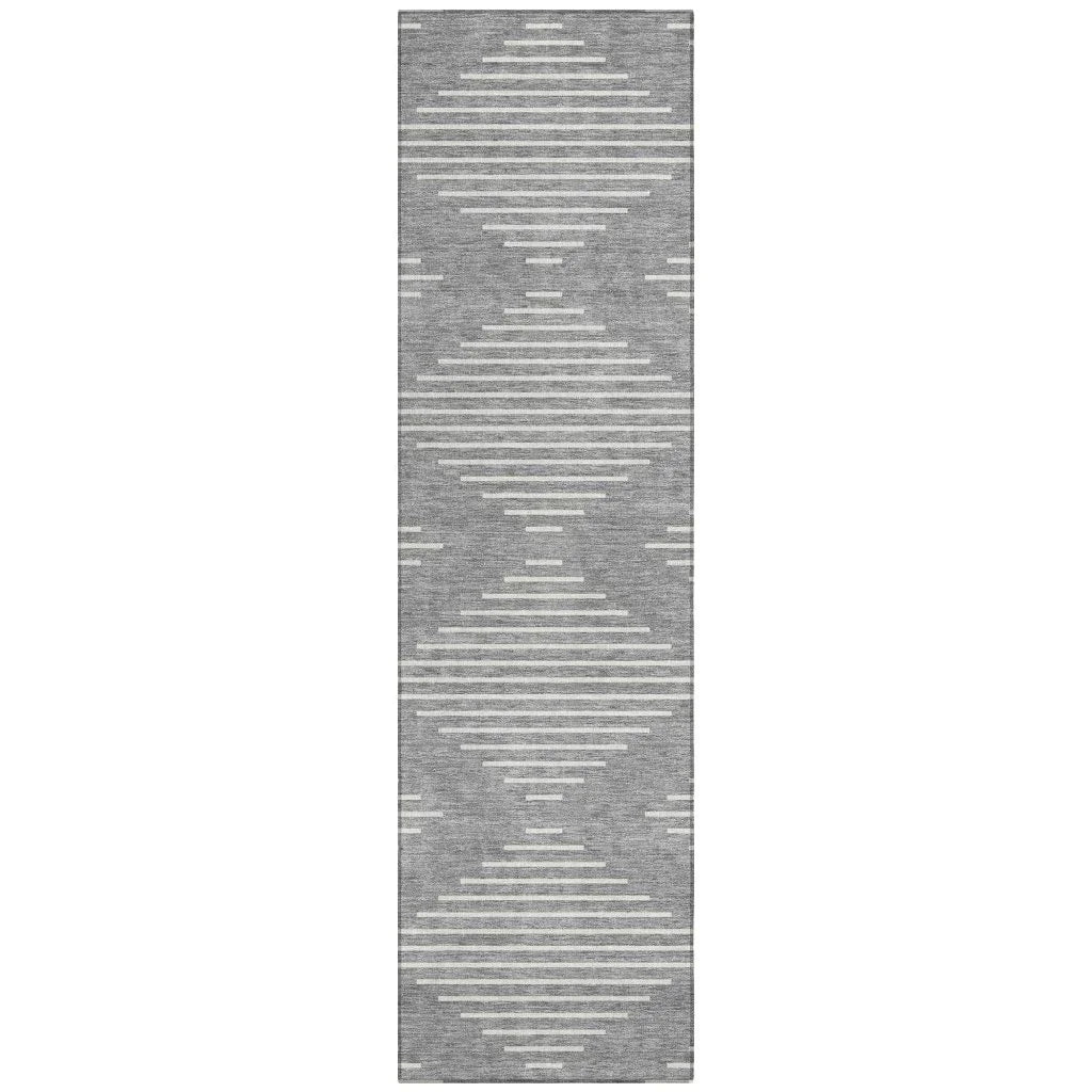 Velina Gray Washable Indoor-Outdoor Rug-Outdoor Rugs-LOOMLAN Rugs-2'3" x 7'6"-LOOMLAN