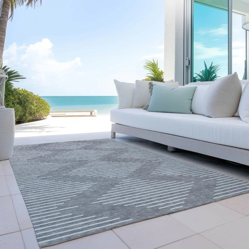 Velina Gray Washable Indoor-Outdoor Rug-Outdoor Rugs-LOOMLAN Rugs-LOOMLAN