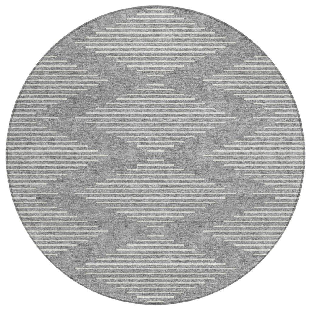 Velina Gray Washable Indoor-Outdoor Rug-Outdoor Rugs-LOOMLAN Rugs-8' x 8'-LOOMLAN