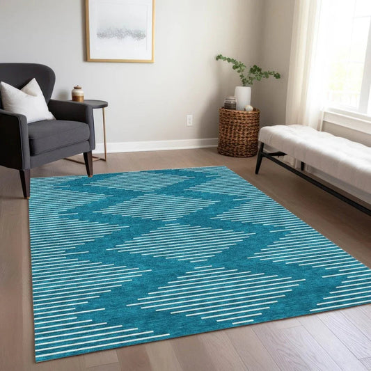 Velina Teal Washable Indoor-Outdoor Rug-Outdoor Rugs-LOOMLAN Rugs-LOOMLAN