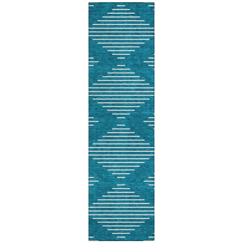 Velina Teal Washable Indoor-Outdoor Rug-Outdoor Rugs-LOOMLAN Rugs-2'3" x 7'6"-LOOMLAN