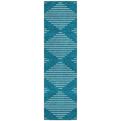Velina Teal Washable Indoor-Outdoor Rug-Outdoor Rugs-LOOMLAN Rugs-2'3" x 7'6"-LOOMLAN