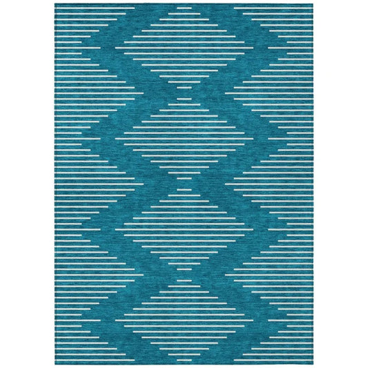 Velina Teal Washable Indoor-Outdoor Rug-Outdoor Rugs-LOOMLAN Rugs-2'6" x 3'10"-LOOMLAN