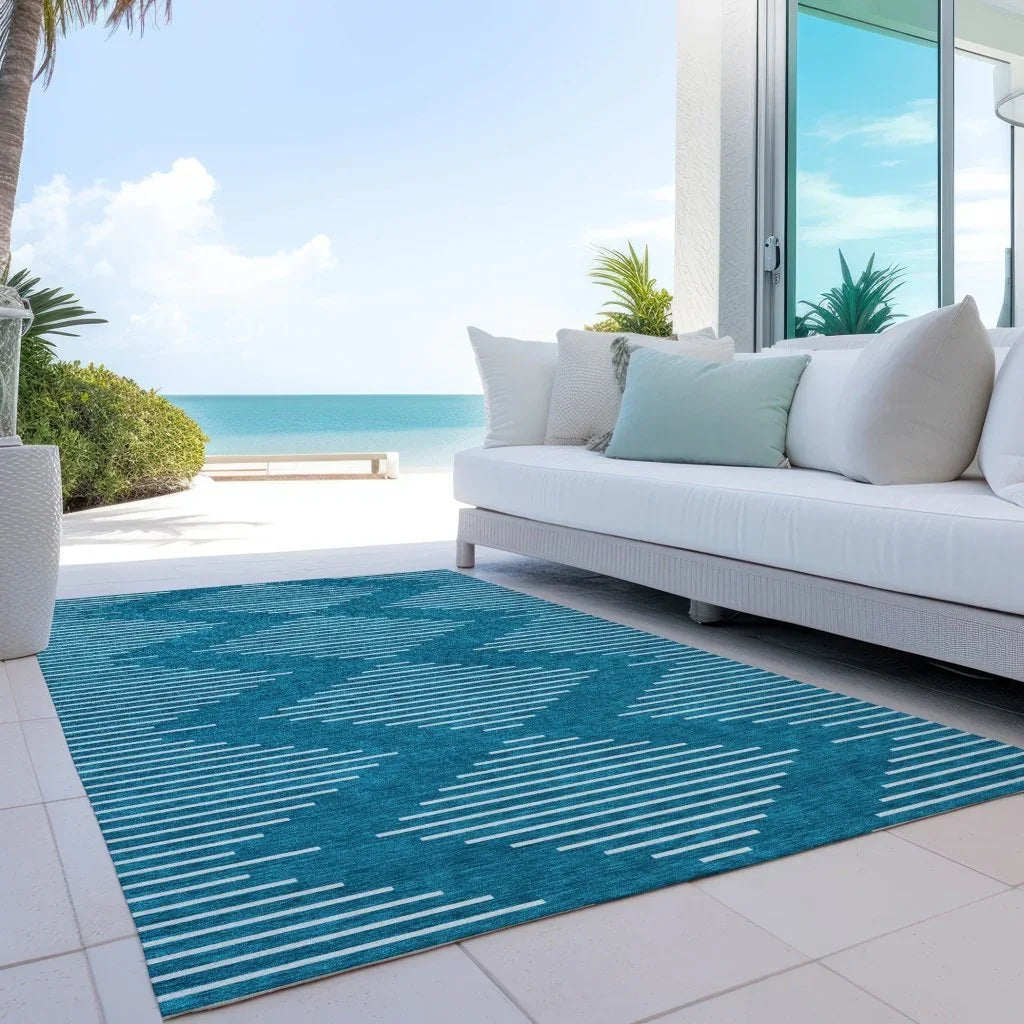 Velina Teal Washable Indoor-Outdoor Rug-Outdoor Rugs-LOOMLAN Rugs-LOOMLAN