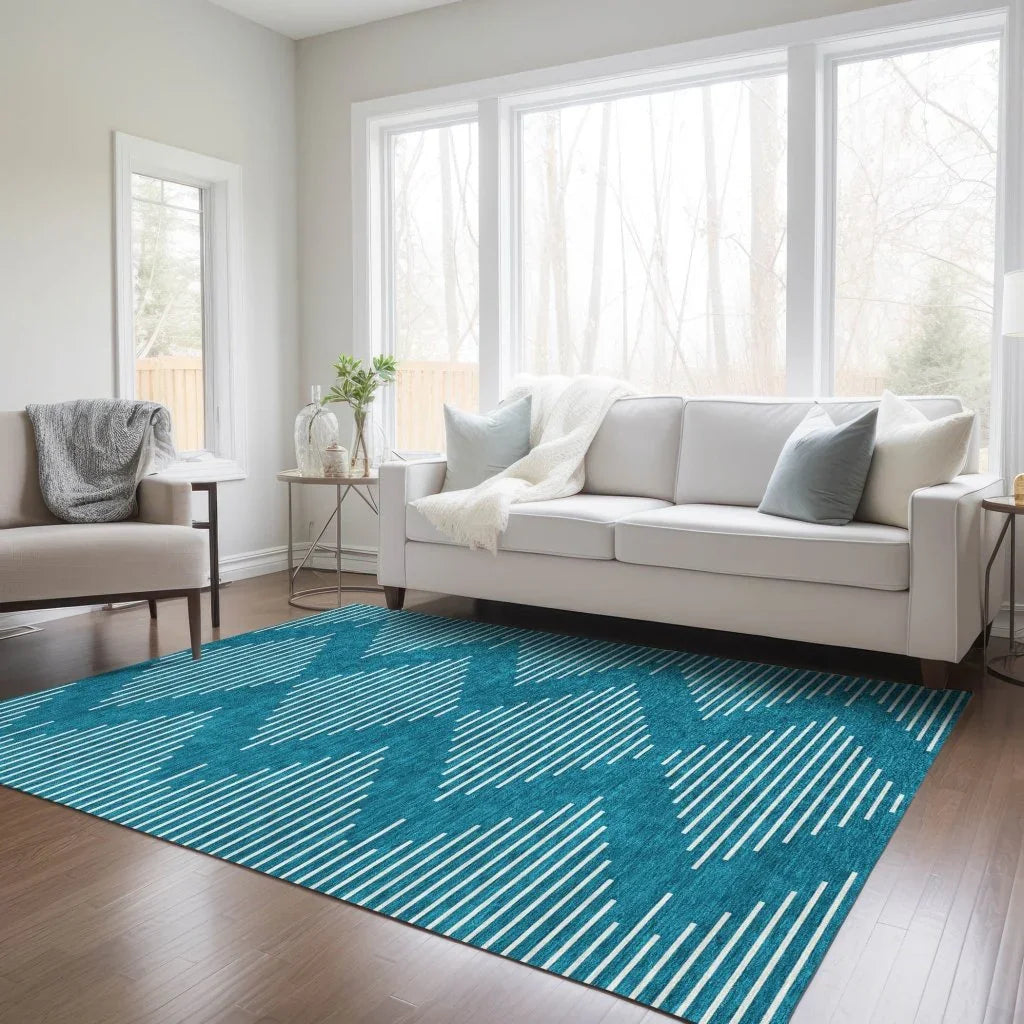 Velina Teal Washable Indoor-Outdoor Rug-Outdoor Rugs-LOOMLAN Rugs-LOOMLAN