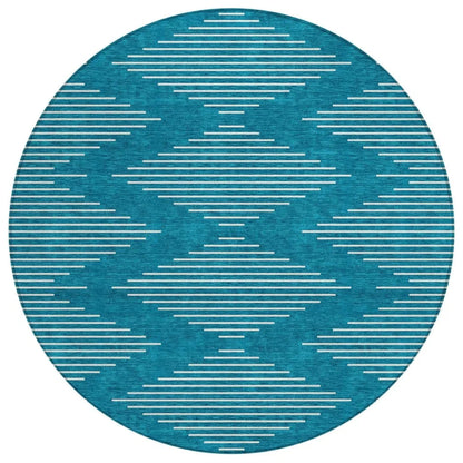 Velina Teal Washable Indoor-Outdoor Rug-Outdoor Rugs-LOOMLAN Rugs-8' x 8'-LOOMLAN
