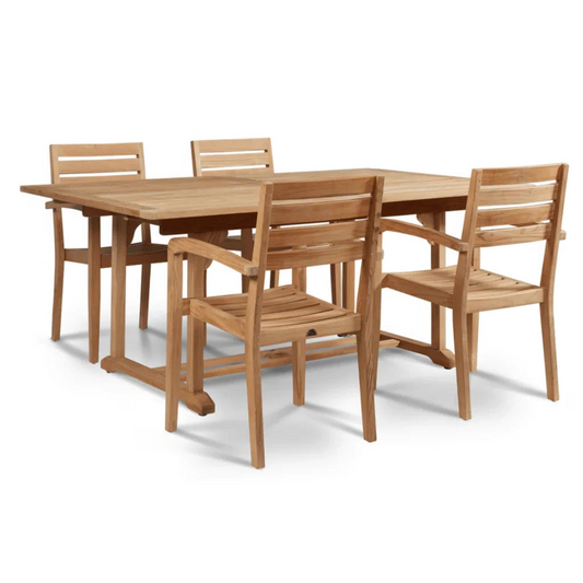 Venice Teak Patio Rectangular Dining Set 5PC-Outdoor Dining Sets-HiTeak-LOOMLAN