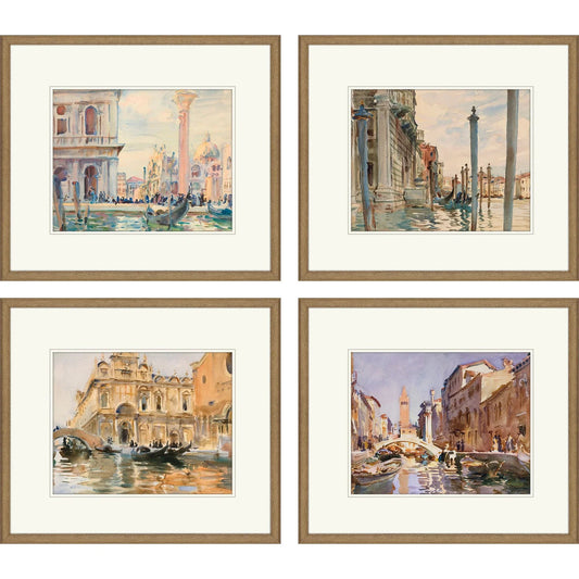 Venice Wood Blue Framed Wall Art 4PC