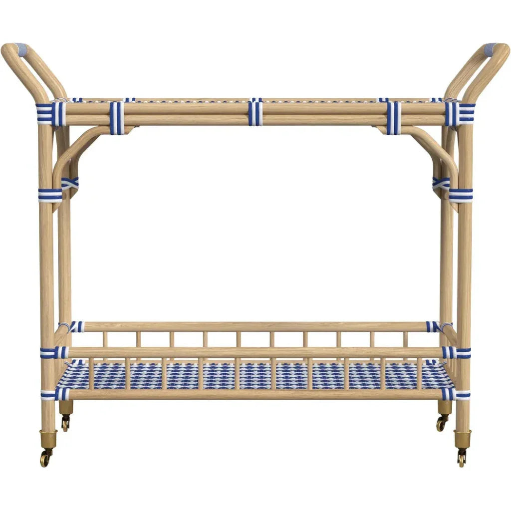 Ventana Rattan Blue Bar Cart-Home Bar Carts-Bassett Mirror-LOOMLAN