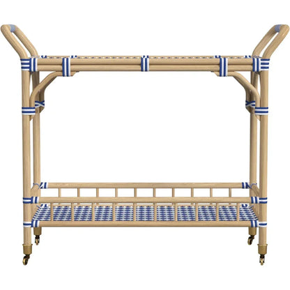 Ventana Rattan Blue Bar Cart-Home Bar Carts-Bassett Mirror-LOOMLAN