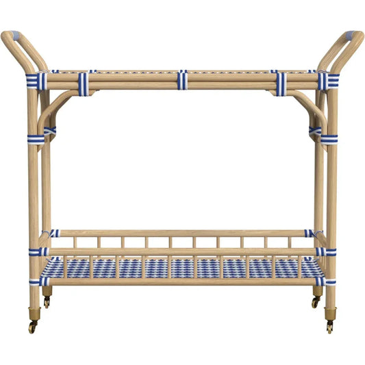 Ventana Rattan Blue Bar Cart-Home Bar Carts-Bassett Mirror-LOOMLAN