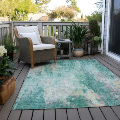Verentha Teal Washable Indoor - Outdoor Rug - LOOMLAN - LOOMLAN Rugs - Outdoor Rugs