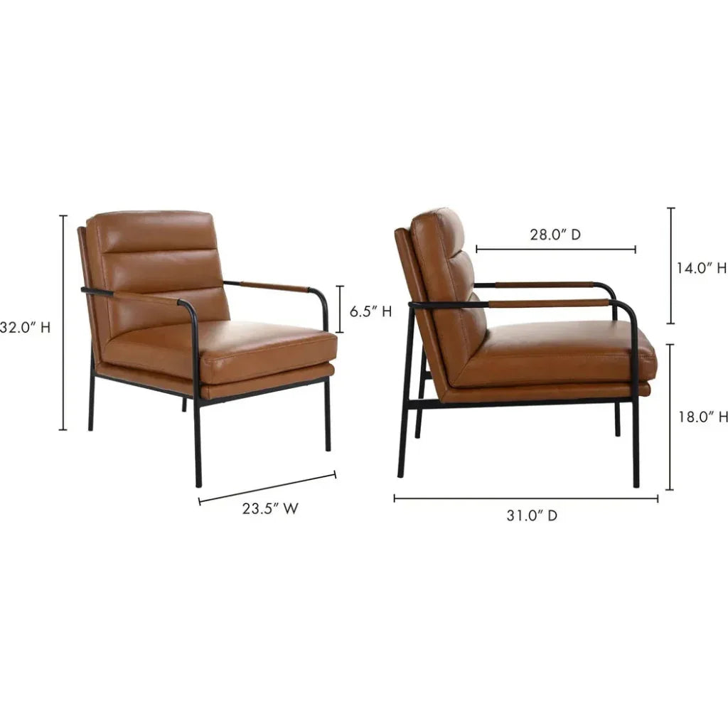 Verlaine Grain Brown Leather Living Room Chair - LOOMLAN - Moe's Home - Accent Chairs