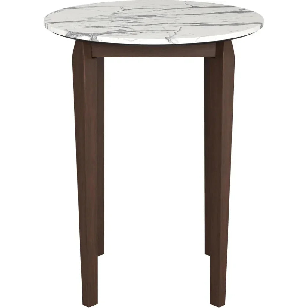 Vernon White Stone and Wood Round Bar Table - LOOMLAN - Zuo Modern - Bar Tables