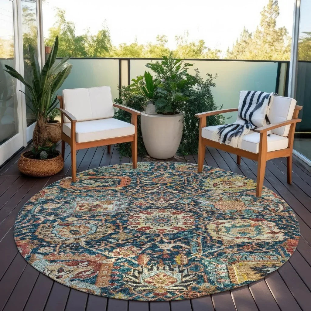 Verona Blue Washable Indoor-Outdoor Rug-Outdoor Rugs-LOOMLAN Rugs-LOOMLAN