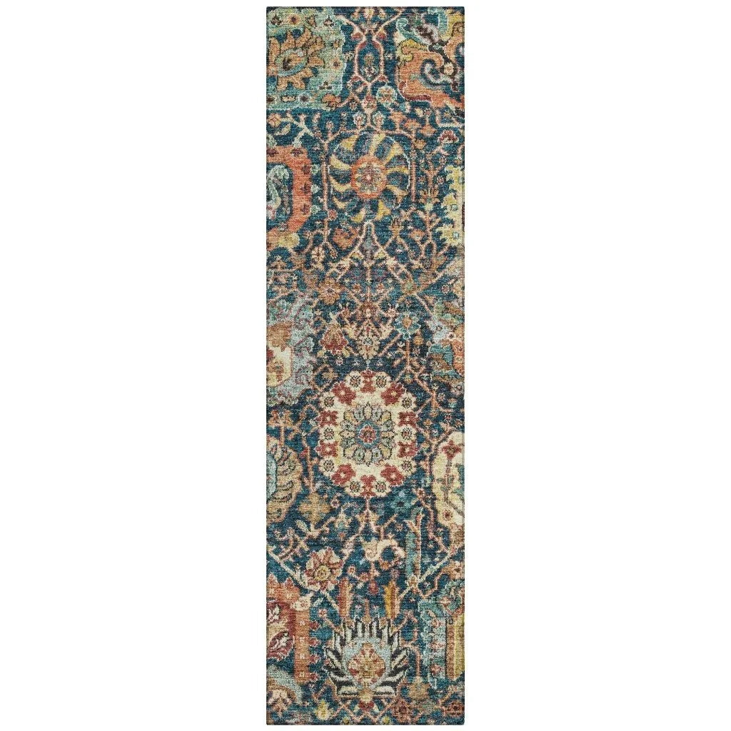 Verona Blue Washable Indoor-Outdoor Rug-Outdoor Rugs-LOOMLAN Rugs-2'3" x 7'6"-LOOMLAN