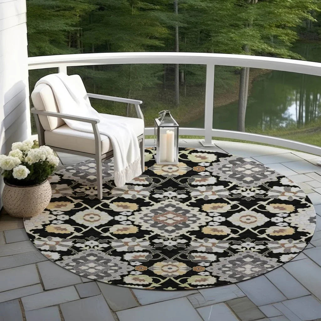 Vespera Black Washable Indoor-Outdoor Rug-Outdoor Rugs-LOOMLAN Rugs-LOOMLAN
