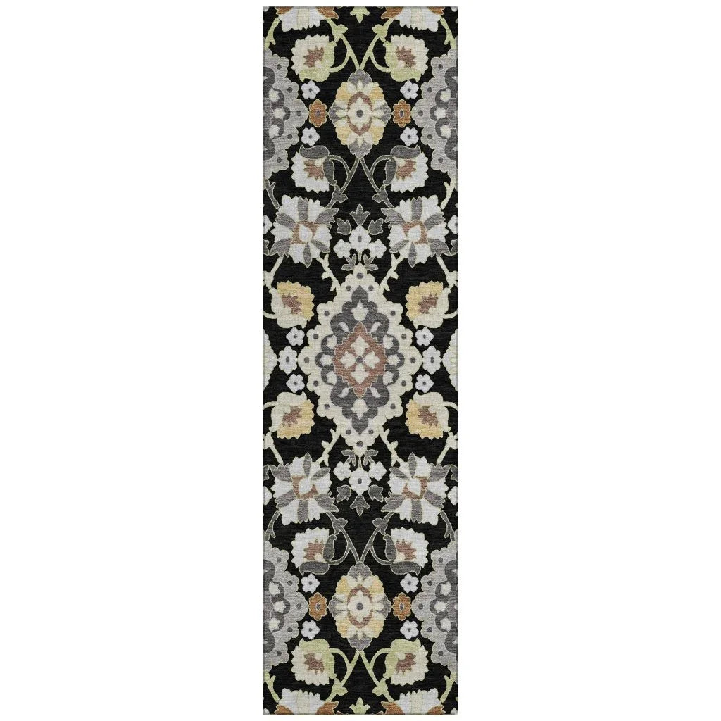 Vespera Black Washable Indoor-Outdoor Rug-Outdoor Rugs-LOOMLAN Rugs-2'3" x 7'6"-LOOMLAN