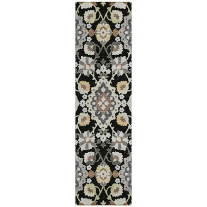 Vespera Black Washable Indoor-Outdoor Rug-Outdoor Rugs-LOOMLAN Rugs-2'3" x 7'6"-LOOMLAN
