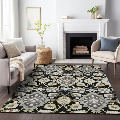 Vespera Black Washable Indoor-Outdoor Rug-Outdoor Rugs-LOOMLAN Rugs-LOOMLAN
