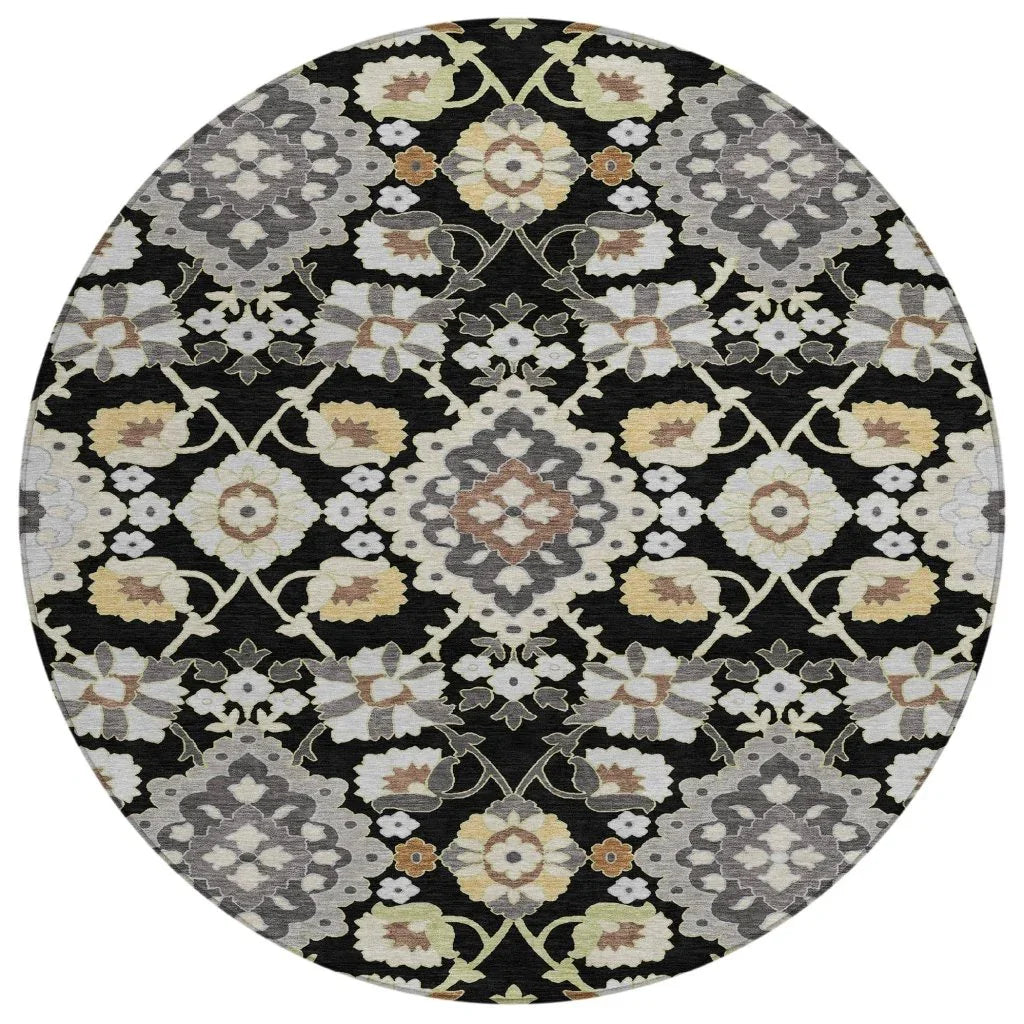 Vespera Black Washable Indoor-Outdoor Rug-Outdoor Rugs-LOOMLAN Rugs-8' x 8'-LOOMLAN