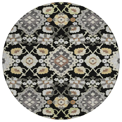 Vespera Black Washable Indoor-Outdoor Rug-Outdoor Rugs-LOOMLAN Rugs-8' x 8'-LOOMLAN
