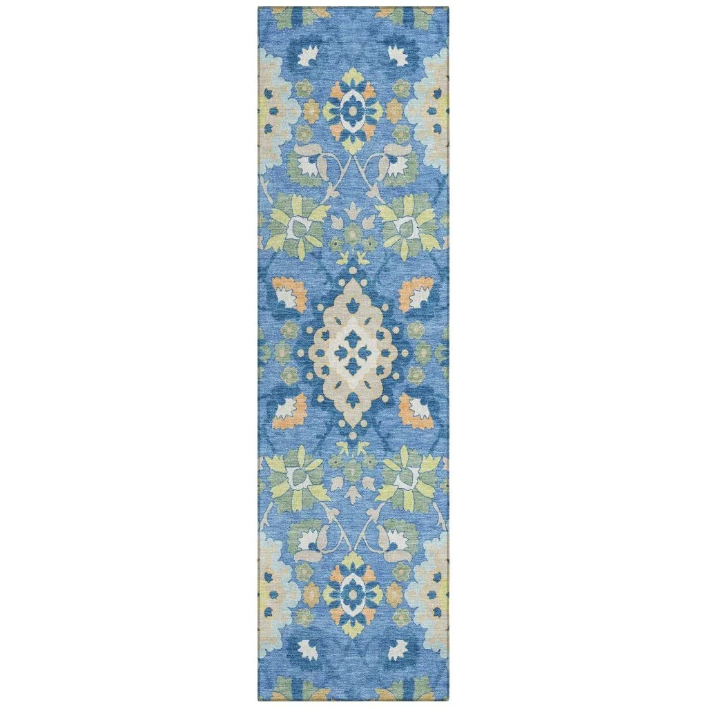 Vespera Blue Washable Indoor-Outdoor Rug-Outdoor Rugs-LOOMLAN Rugs-2'3" x 7'6"-LOOMLAN