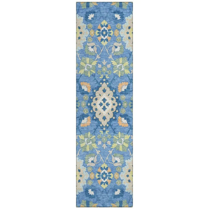 Vespera Blue Washable Indoor-Outdoor Rug-Outdoor Rugs-LOOMLAN Rugs-2'3" x 7'6"-LOOMLAN