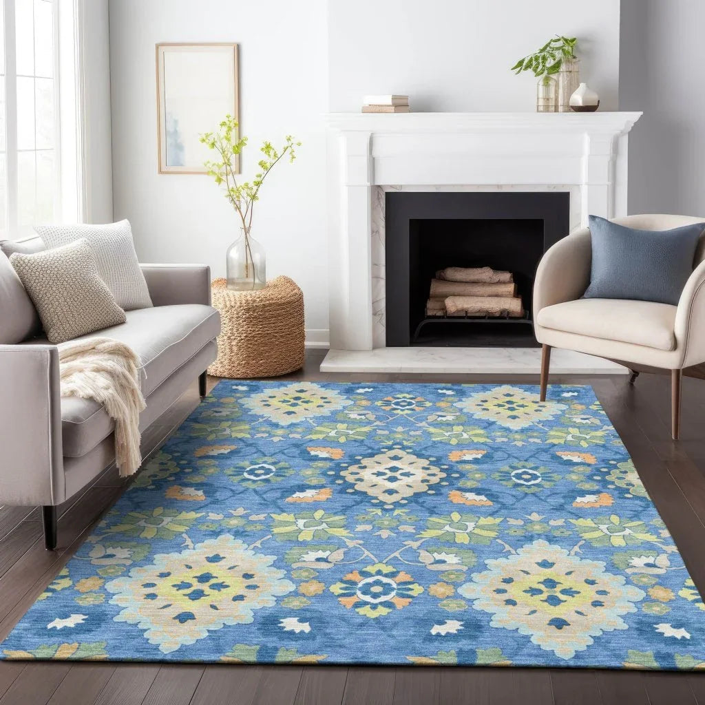 Vespera Blue Washable Indoor-Outdoor Rug-Outdoor Rugs-LOOMLAN Rugs-LOOMLAN