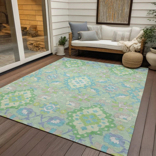 Vespera Green Washable Indoor-Outdoor Rug-Outdoor Rugs-LOOMLAN Rugs-LOOMLAN