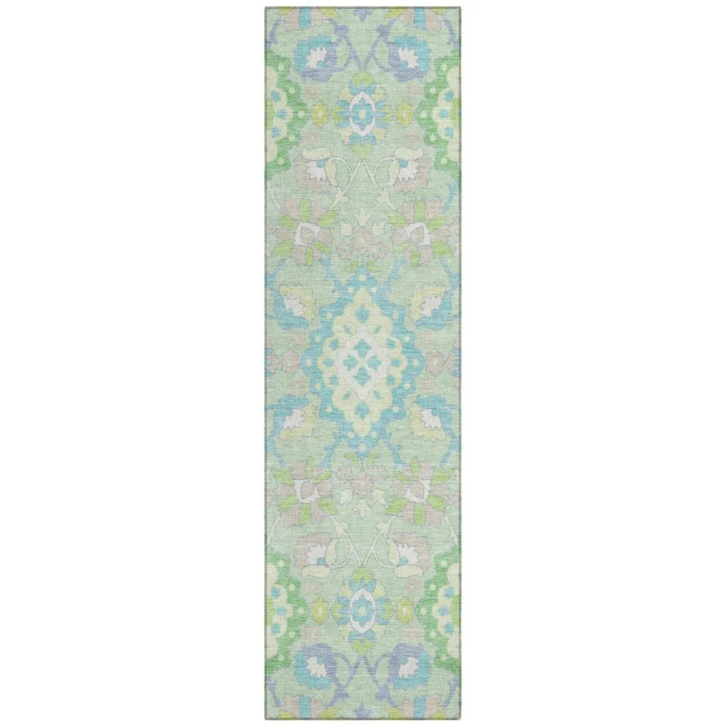 Vespera Green Washable Indoor-Outdoor Rug-Outdoor Rugs-LOOMLAN Rugs-2'3" x 7'6"-LOOMLAN