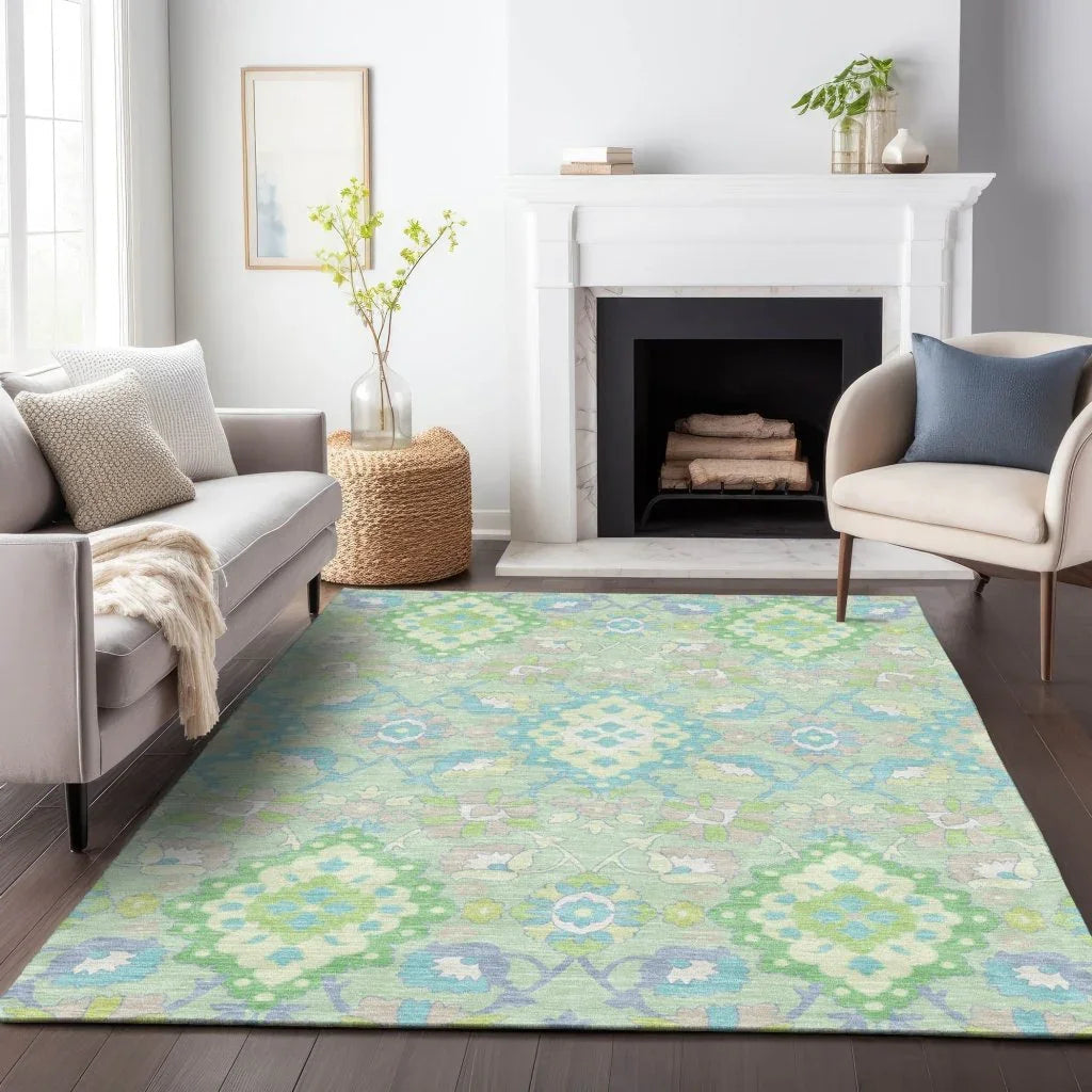 Vespera Green Washable Indoor-Outdoor Rug-Outdoor Rugs-LOOMLAN Rugs-LOOMLAN