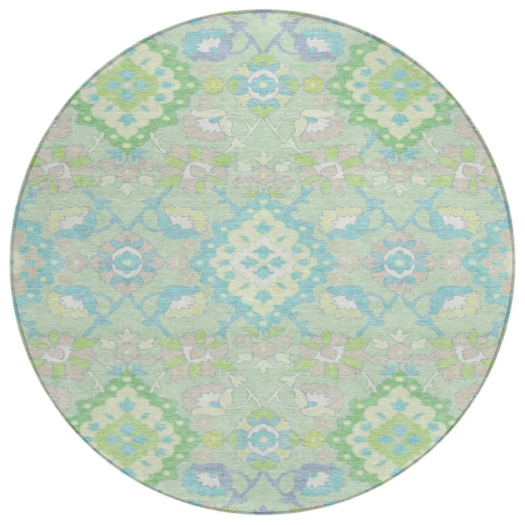 Vespera Green Washable Indoor-Outdoor Rug-Outdoor Rugs-LOOMLAN Rugs-8' x 8'-LOOMLAN
