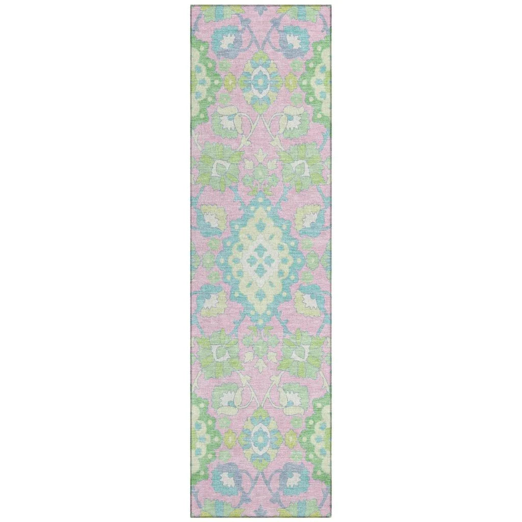 Vespera Pink Washable Indoor-Outdoor Rug-Outdoor Rugs-LOOMLAN Rugs-2'3" x 7'6"-LOOMLAN