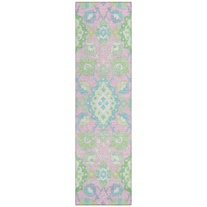 Vespera Pink Washable Indoor-Outdoor Rug-Outdoor Rugs-LOOMLAN Rugs-2'3" x 7'6"-LOOMLAN