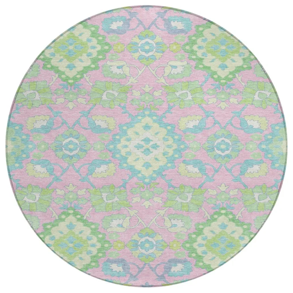 Vespera Pink Washable Indoor-Outdoor Rug-Outdoor Rugs-LOOMLAN Rugs-8' x 8'-LOOMLAN